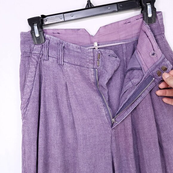 Free People Linen Trousers Calla Pleated Size 0 Purple Straight Leg Pants - Picture 4 of 15